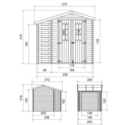 Abri de jardin en bois et range bûches extérieur - I206xL272xH218 cm/ 3,53 + 0,97 m2 - M386C - Timbela