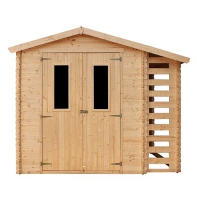 Abri de jardin en bois et range bûches extérieur - I206xL272xH218 cm/ 3,53 + 0,97 m2 - TIMBELA M386C