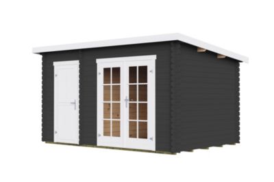 Abri de jardin en bois gris anthracite Belmont 1 Lasita Maja surface extérieure totale 12,18m²