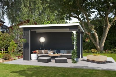 Abri de jardin en bois gris anthracite Buffalo 380 Lasita Maja surface totale extérieure 13,7m²