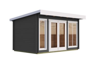 Abri de jardin en bois gris anthracite Dorset 1 Lasita Maja surface totale extérieure 13,82m²