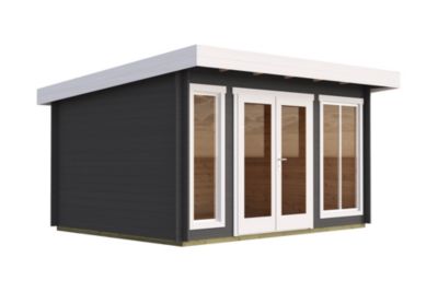 Abri de jardin en bois gris anthracite Dorset 2 Lasita Maja surface totale extérieure 15,96m²