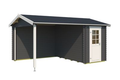 Abri de jardin en bois gris anthracite Wibo Lasita Maja surface totale extérieure 16,28m²