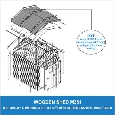 Abri de Jardin en Bois - H228x222x233 cm/4,2 m² - M351 - Timbela