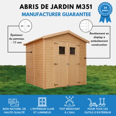 Abri de Jardin en Bois - H228x222x233 cm/4,2 m² - M351 - Timbela
