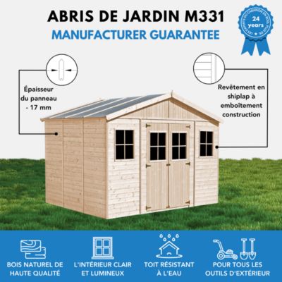 Abri de Jardin en bois - H246x418x320 cm/12 m² - Timbela M331