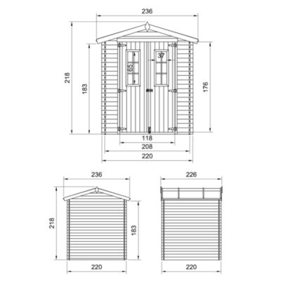 Abri de jardin en bois - I236xL226xH218 cm/ 4.33 m2 - M369C - Timbela