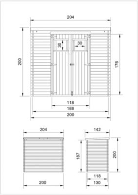 Abri de jardin en bois l204xL142xH200cm/2.22m2 M311 - Timbela