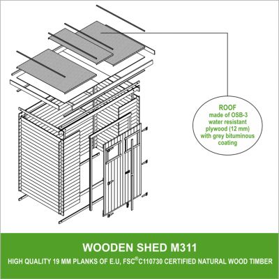 Abri de jardin en bois l204xL142xH200cm/2.22m2 M311 - Timbela