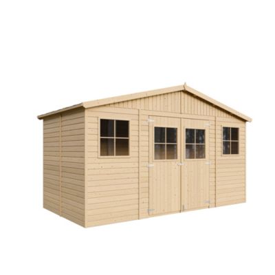 Abri de jardin en bois LES PLANCHERS IMPRÉGNÉ- H246x418x220 cm/8 m² M332+M332G - Timbela