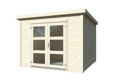 Abri de jardin en bois Lya 1 - WHITE WOOD - Ep.28mm - 7,5 m² - Toit plat avec feutre bitumé