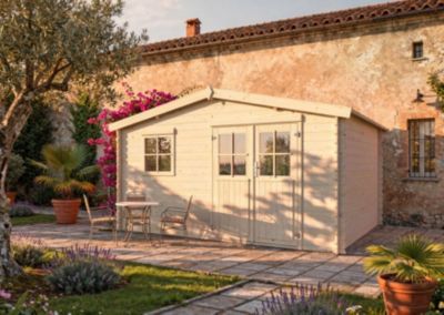 Abri de jardin en bois Martina - WHITE WOOD - 12,5 m² - ép.34 mm - Porte double battant