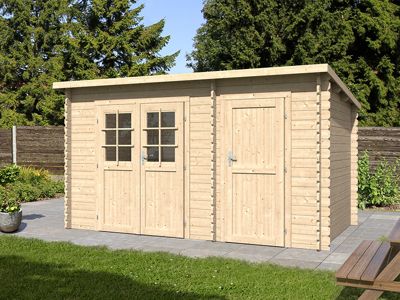 Abri de jardin en bois mono pente de 10.48m² et 2 espaces
