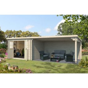 Abri de jardin en bois mono pente de 7,5m² avec auvent de 11m²