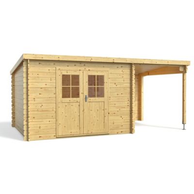 Abri de jardin en bois mono pente de 7,5m² et auvent de 5,5m²