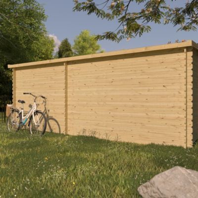 Abri de jardin en bois mono pente de 7,5m² et auvent de 5,5m²