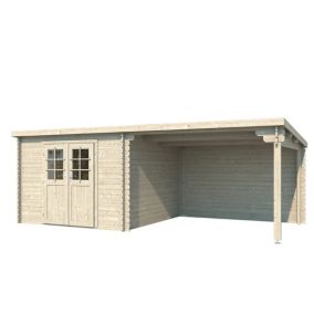 Abri de jardin en bois mono pente de 7,6m² avec auvent de 8m²