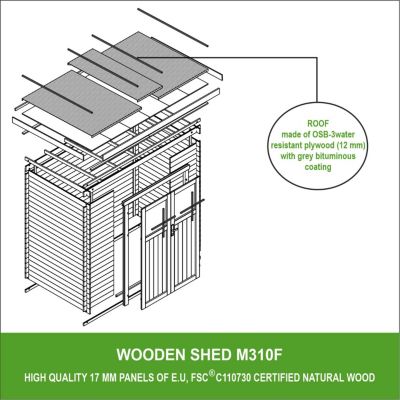 Abri de jardin en bois -porte verrouillable de haute qualité - 2.63 m2 - M310F - Timbela