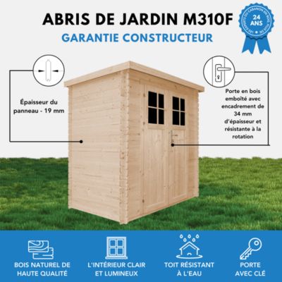 Abri de jardin en bois -porte verrouillable de haute qualité - 2.63 m2 - M310F - Timbela
