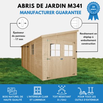 Abri de Jardin en Bois (sans paroi latérale) - 10 m2 - M341 - Timbela