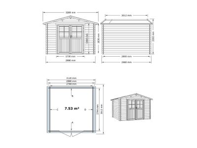 Abri de jardin en bois traité par autoclave 9,91 m² épaisseur 28 mm - HORTUSA