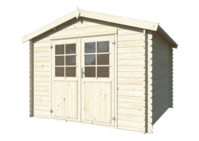 Abri de jardin en bois Valence 2 - WHITE WOOD - Ep.28mm - 7,3 m² - Bois naturel - Double porte battante