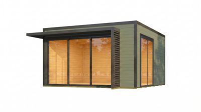 Abri de jardin en bois vert avec auvent Weka Amberley 10 surface totale extérieure 16m²