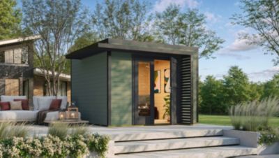 Abri de jardin en bois vert avec auvent Weka Amberley 3 surface totale extérieure 9m²