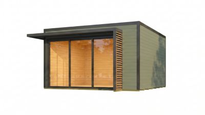 Abri de jardin en bois vert avec auvent Weka Amberley 9 surface totale extérieure 16m²