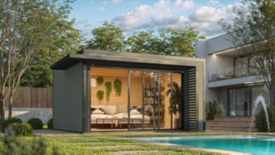 Abri de jardin en bois vert avec auvent Weka Amberley 9 surface totale extérieure 16m²