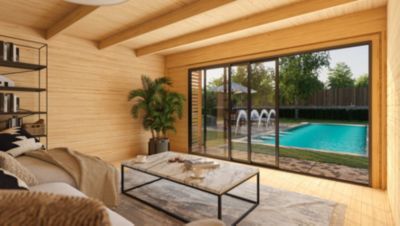 Abri de jardin en bois vert avec auvent Weka Amberley 9 surface totale extérieure 16m²