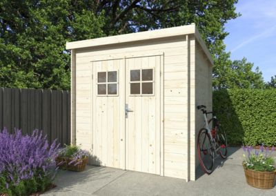 Abri de jardin en bois Zoe 2 - WHITE WOOD - Ep.19mm - 3,8 m² - Bois naturel - Toit plat - Double porte battante
