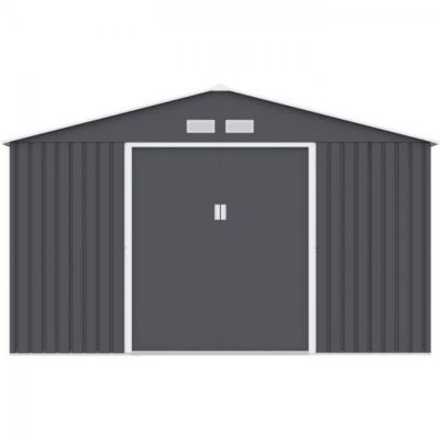 Abri de jardin en métal 10,85 m² - 340 x 319 x 210 cm - JUPITER - Kit d'ancrage inclus, 2 portes coulissantes - Gris