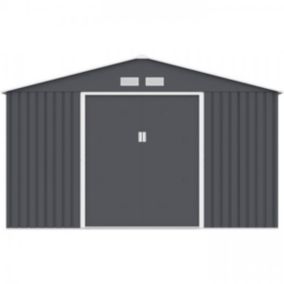 Abri de jardin en métal 10,85 m² - 340 x 319 x 210 cm - Kit d'ancrage inclus - Gris