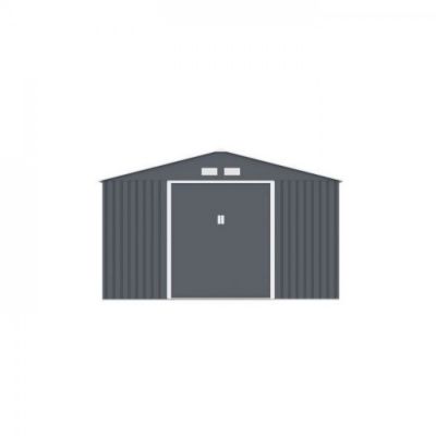 Abri de jardin en métal 12,99 m² - 340 x 382 x 210 cm - NEPTUNE - Kit d'ancrage inclus, 2 portes coulissantes - Gris