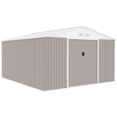 Abri de jardin en métal 12,99 m² - 340 x 382 x 210 cm - NEPTUNE - Kit d'ancrage inclus, 2 portes coulissantes - Taupe