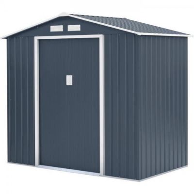Abri de jardin en métal 2,71 m² - 213 x 127 x 195 cm - PLUTON - Kit d'ancrage inclus, 2 portes coulissantes - Gris
