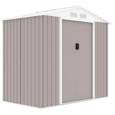 Abri de jardin en métal 2,71 m² - 213 x 127 x 195 cm - PLUTON - Kit d'ancrage inclus, 2 portes coulissantes - Taupe