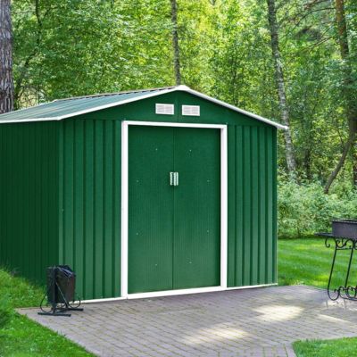 Abri de Jardin en Métal 3 m2 avec Base et Portes Coulissantes Rangement à Outils 213 x 127 x 185 cm Vert