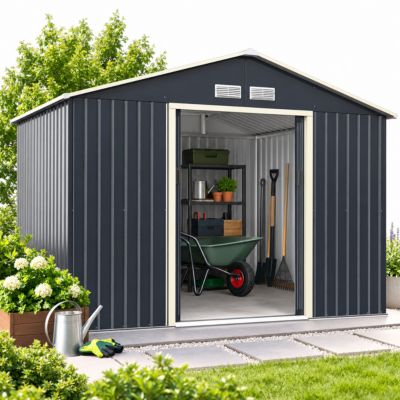 Abri de Jardin en Métal 330 x 255 x 210 cm, 8.7m² avec Portes Coulissantes, 4 Fentes d'Aération, Gris
