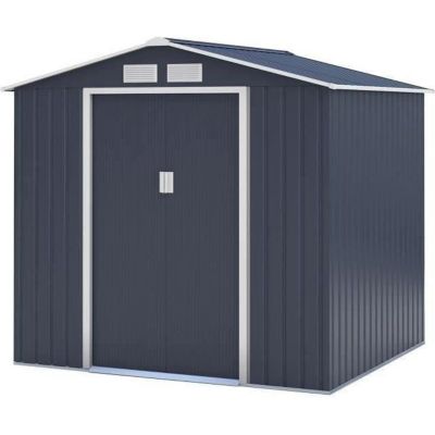 Abri de jardin en métal 4,07 m - 213 x 191 x 195 cm - MARS -Kit d'ancrage inclus, 2 portes coulissantes - Gris