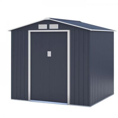 Abri de jardin en métal 4,07 m² - 213 x 191 x 195 cm - MARS -Kit d'ancrage inclus, 2 portes coulissantes - Gris