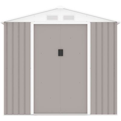Abri de jardin en métal 4,07 m² - 213 x 191 x 195 cm - MARS -Kit d'ancrage inclus, 2 portes coulissantes - Taupe