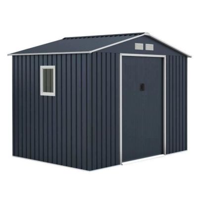 Abri de jardin en métal 5,29 m - 277 x 191 x 202 cm - VENUS Kit d'ancrage inclus, 2 portes coulissantes, 1 fenetre latérale Gris