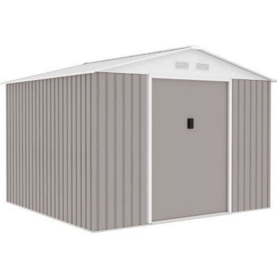 Abri de jardin en métal 7,06 m - 277 x 255 x 202 cm - MERCURE - Kit d'ancrage inclus, 2 portes coulissantes - Taupe