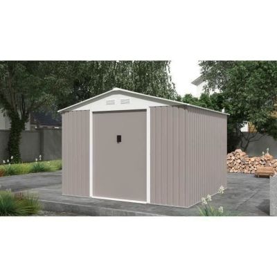 Abri de jardin en métal 7,06 m - 277 x 255 x 202 cm - MERCURE - Kit d'ancrage inclus, 2 portes coulissantes - Taupe