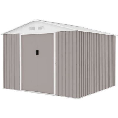 Abri de jardin en métal 7,06 m - 277 x 255 x 202 cm - MERCURE - Kit d'ancrage inclus, 2 portes coulissantes - Taupe