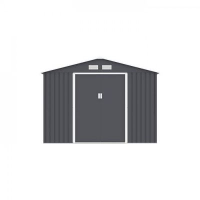 Abri de jardin en métal 8,84 m² - 277 x 319 x 202 cm - URANUS - Kit d'ancrage inclus, 2 portes coulissantes - Gris