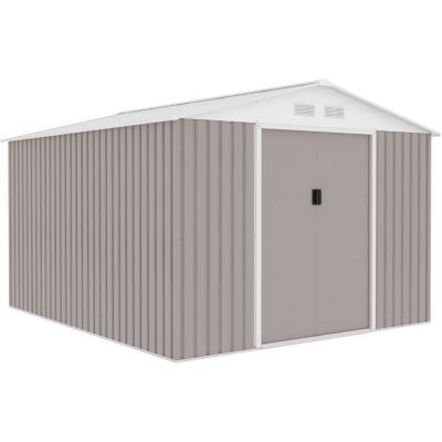 Abri de jardin en métal 8,84 m - 277 x 319 x 202 cm - URANUS - Kit d'ancrage inclus, 2 portes coulissantes - Taupe
