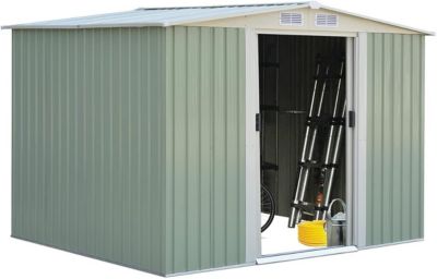 Abri de Jardin en Métal avec Porte Coulissante Bouche d'Aération Toit Galvanisé 205 x 257 x 175 cm, 5m² Vert